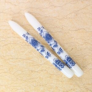 Vintage Delft Pair Blue & White Holland Taper Candlesticks In Box